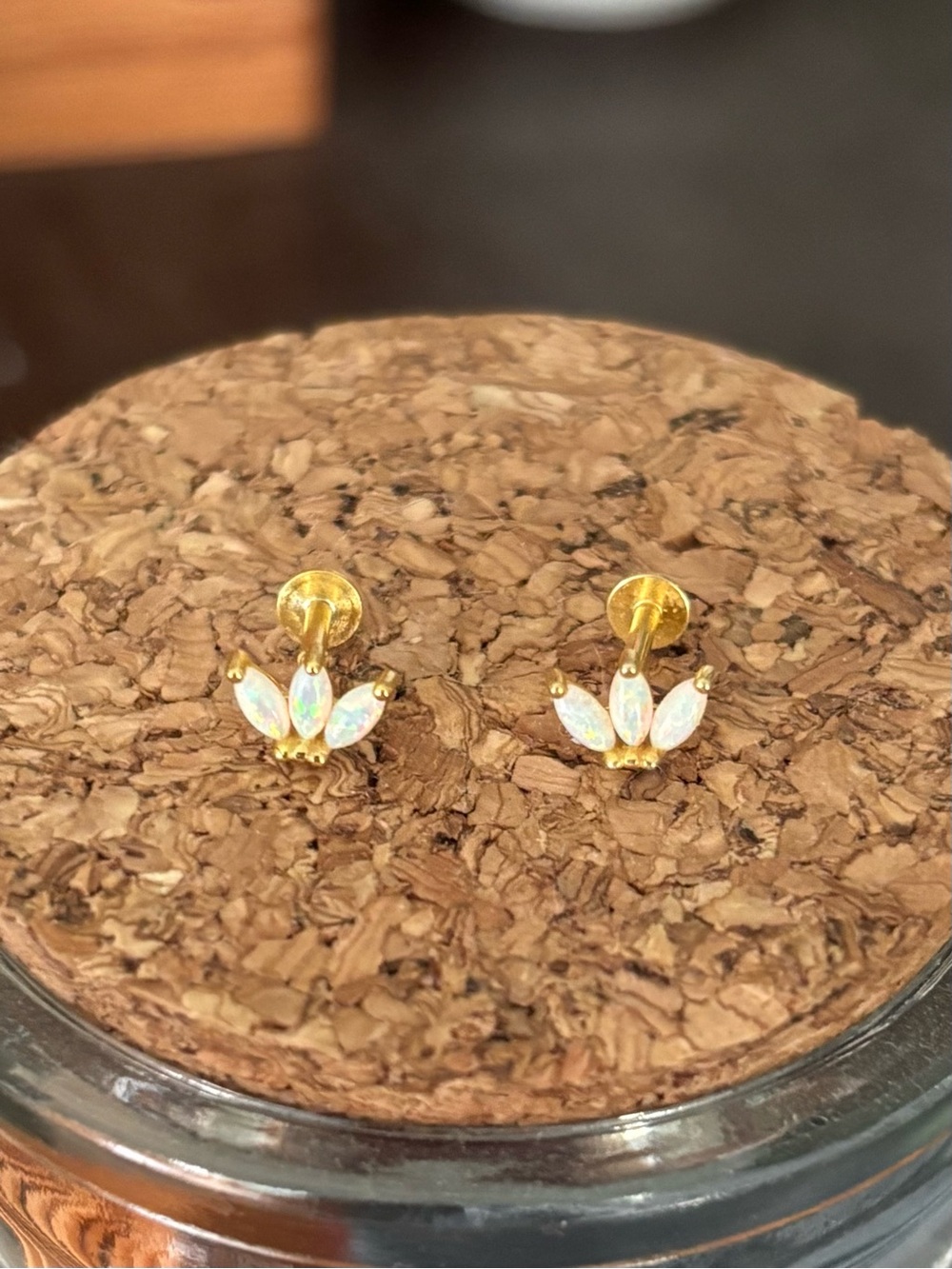Gold Opal Flat-Back Stud Earrings - Women Jewelry